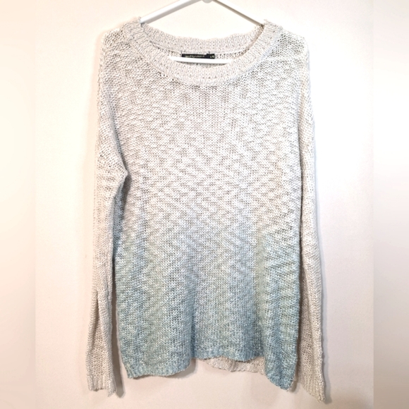 QED London large open knit beige teal ombre sparkle soft longsleeve knit sweater - Picture 1 of 6
